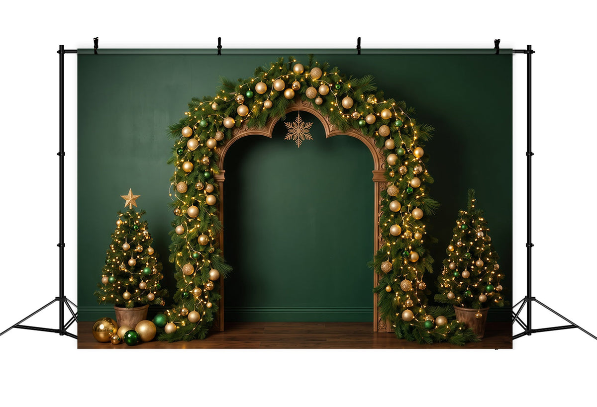 10x10 Christmas Backdrop Golden Evergreen Ornament Arch Christmas Wall Backdrop UK RR610-7