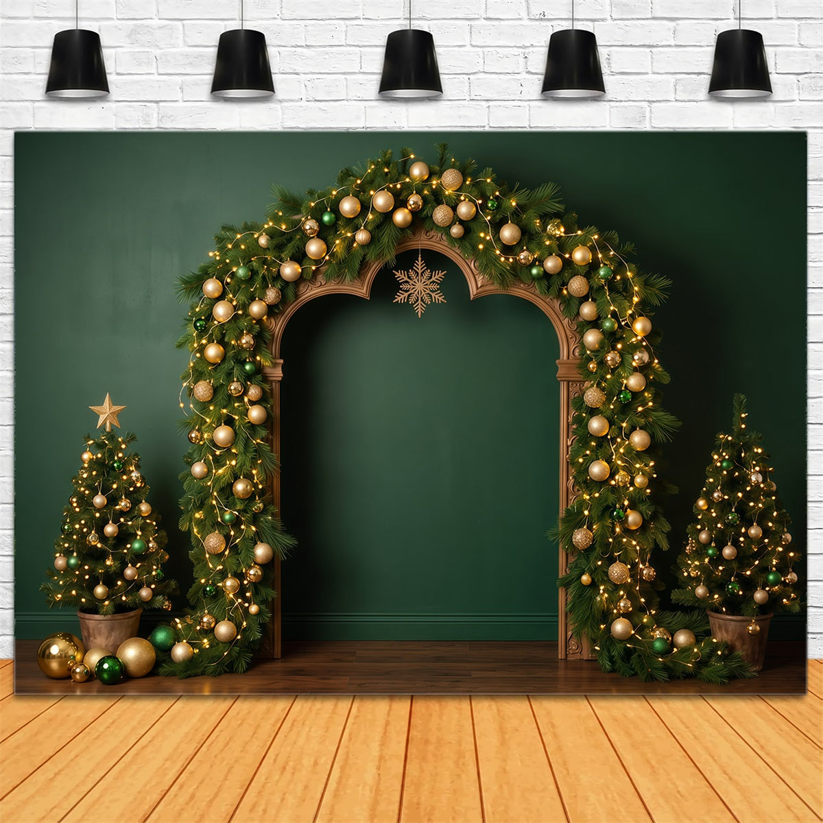 10x10 Christmas Backdrop Golden Evergreen Ornament Arch Christmas Wall Backdrop UK RR610-7