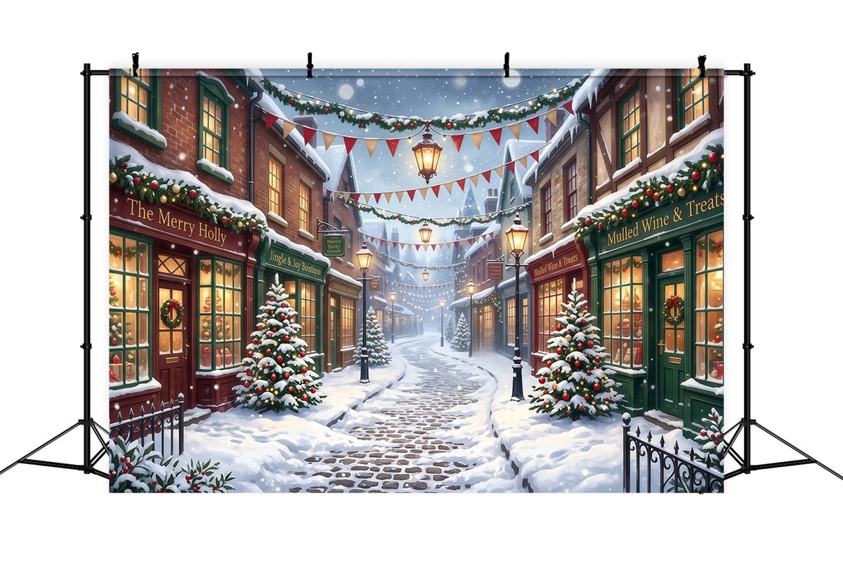 Christmas Village Backdrops Snowy Shopping Street Christmas Street Backdrop UK RR610-73