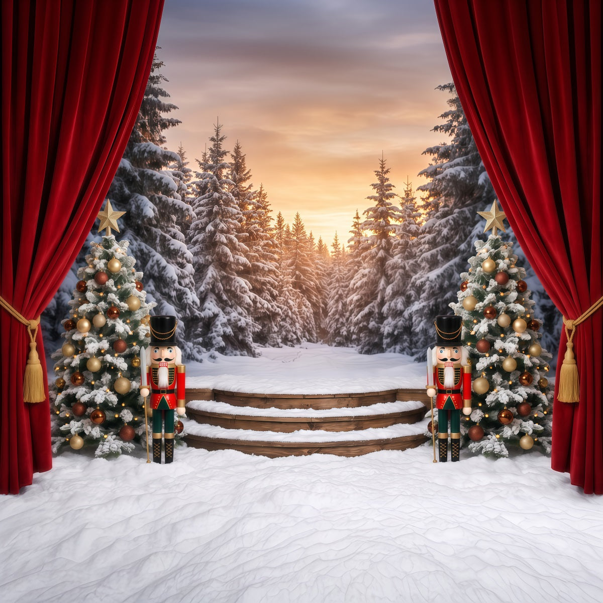 Christmas Theme Backdrop Snowy Forest Stage Curtain Nutcracker Backdrops UK RR610-79