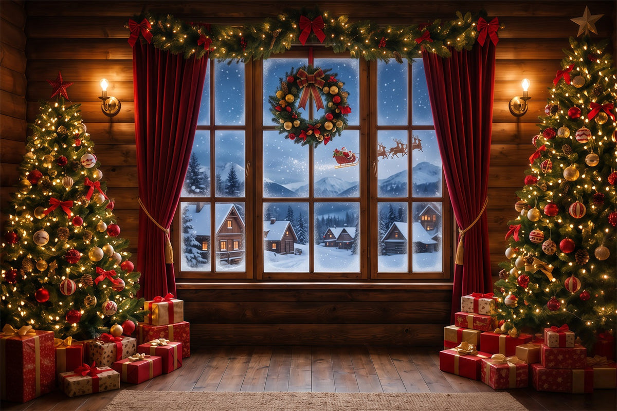 Santa Backdrop Snowy Village Window Display Christmas Backdrops UK RR610-83
