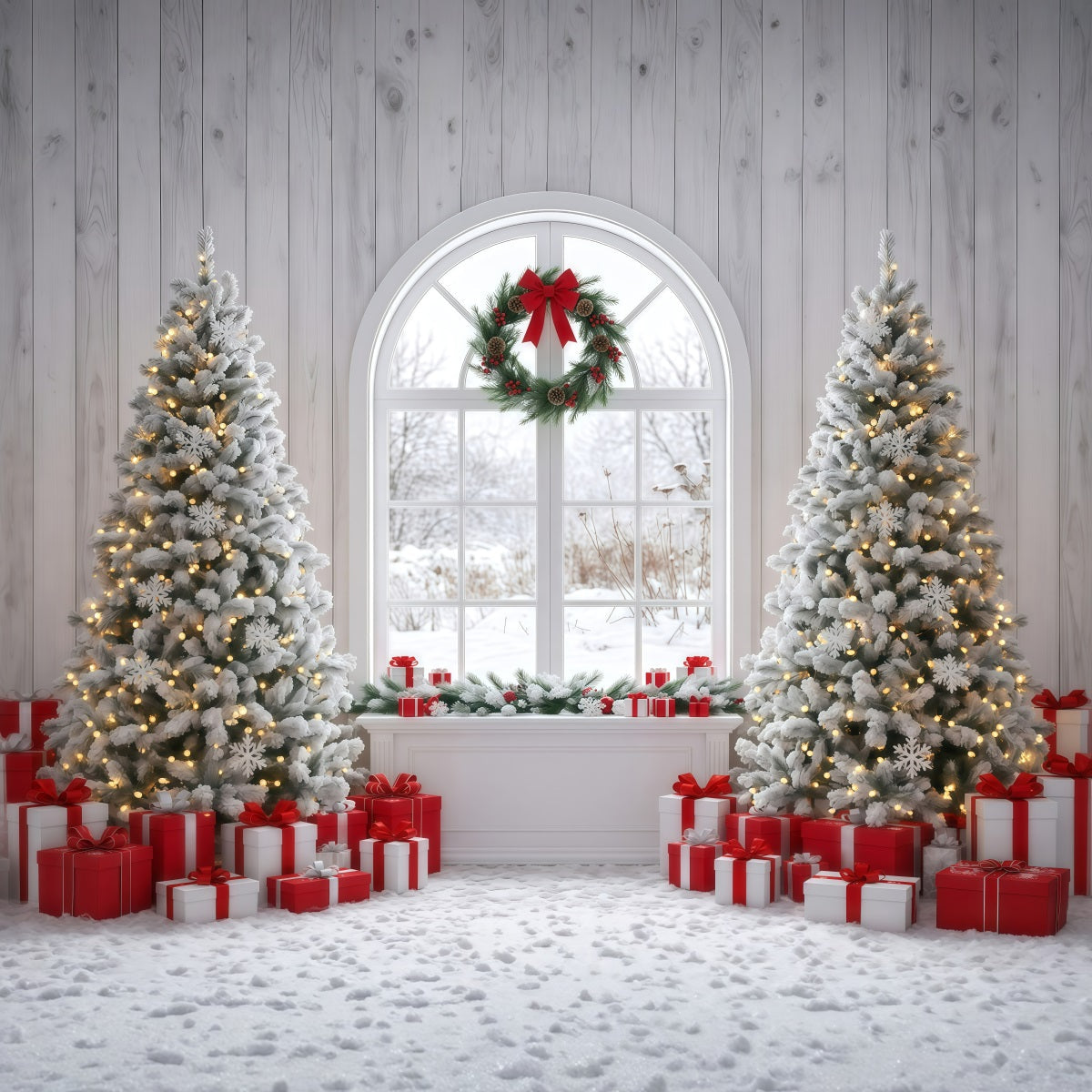 Photography Christmas Backdrops Snowy Window Tree Display Christmas Themed Backdrops UK RR610-9