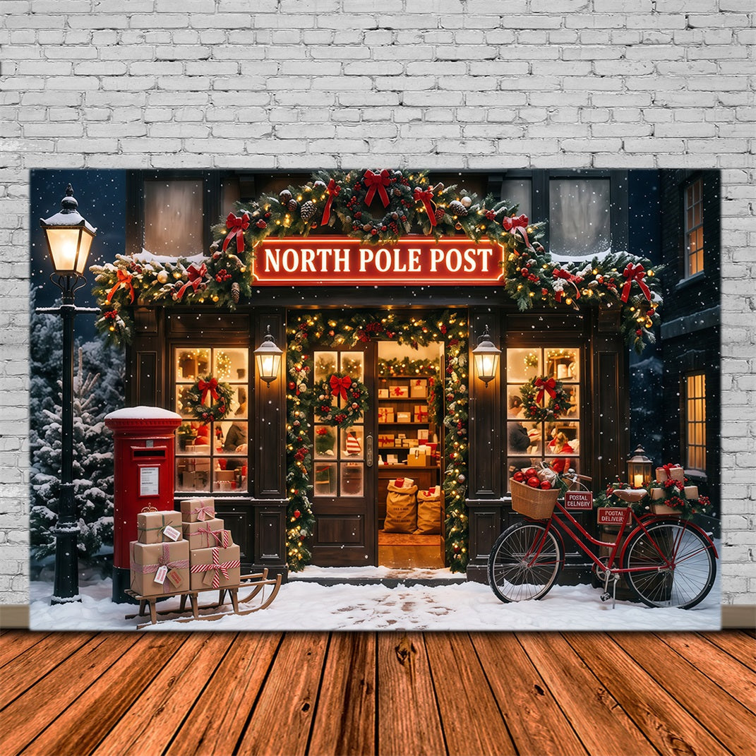 North Pole Photo Backdrop Snowy Post Office Christmas Photography Backdrops UK RR610-93