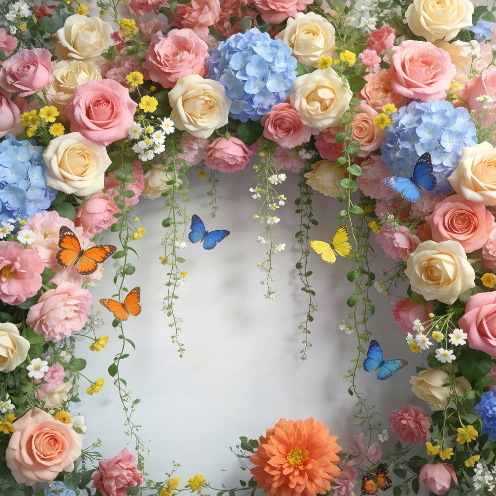 Butterfly Backdrop Pastel Rose Daisy Floral Arch Floral Garland Backdrop UK RR62-1