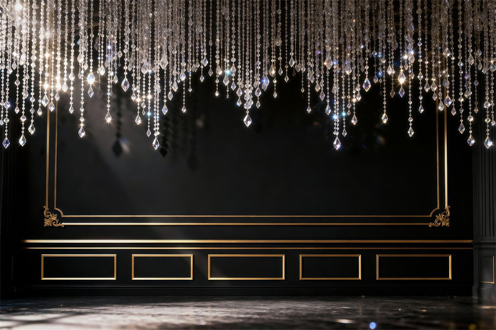 Boudoir Backdrop Black Gold Chandelier Elegance Vintage Backdrops For Photography UK RR62-100