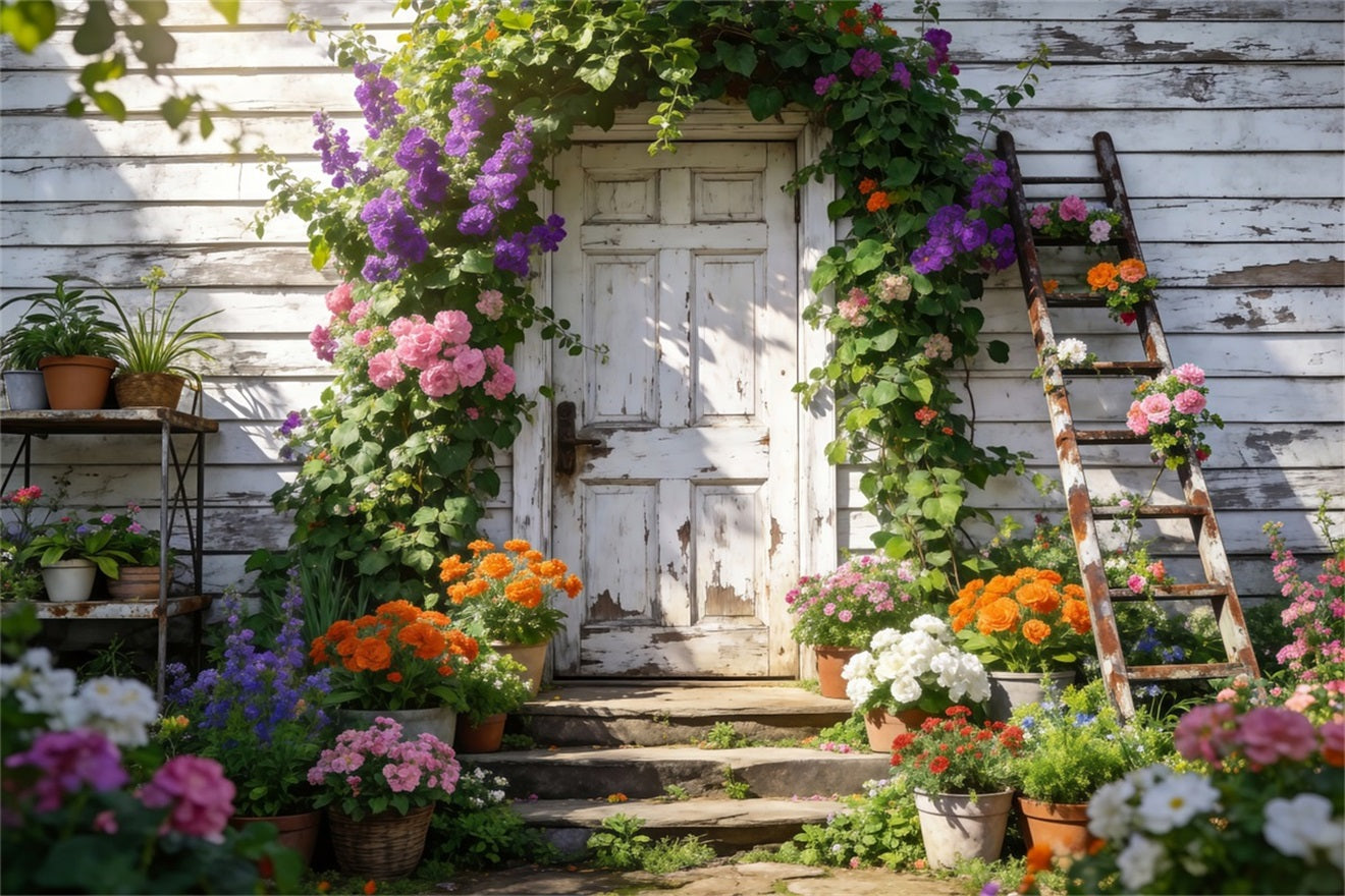Spring Garden Backdrop Rustic Cottage Flower Doorway Floral Photography Backdrop UK RR62-14