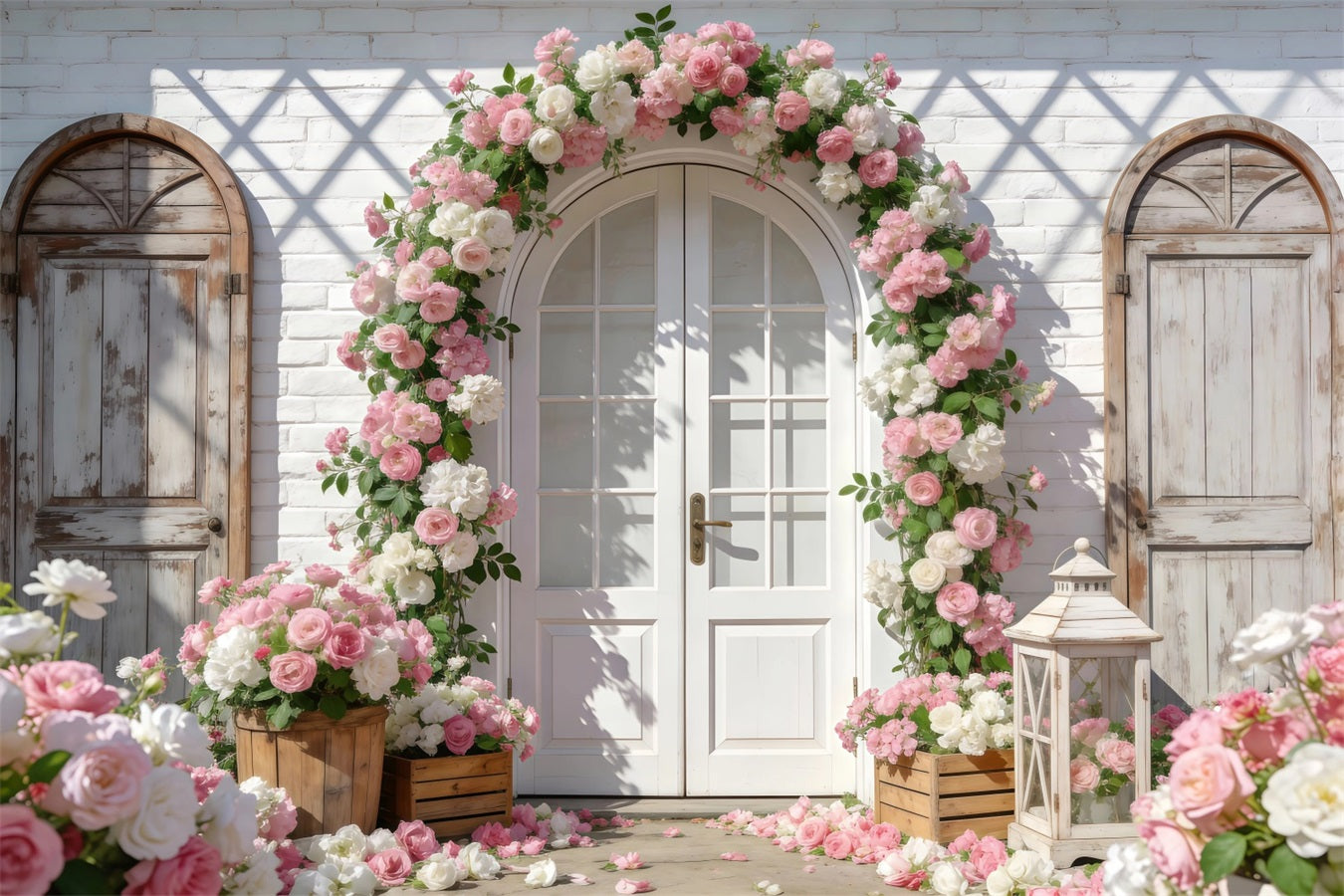 Garden Photo Backdrop Romantic Rose Brick Arch Spring Time Backdrop UK RR62-15