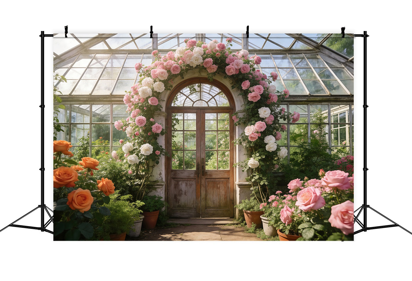 English Garden Backdrop Glasshouse Rose Archway Light Spring Theme Backdrop UK RR62-18