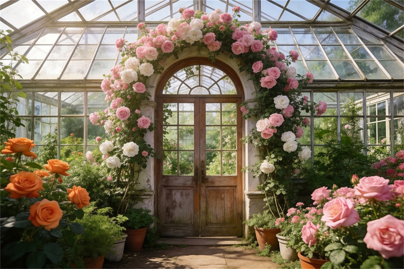 English Garden Backdrop Glasshouse Rose Archway Light Spring Theme Backdrop UK RR62-18