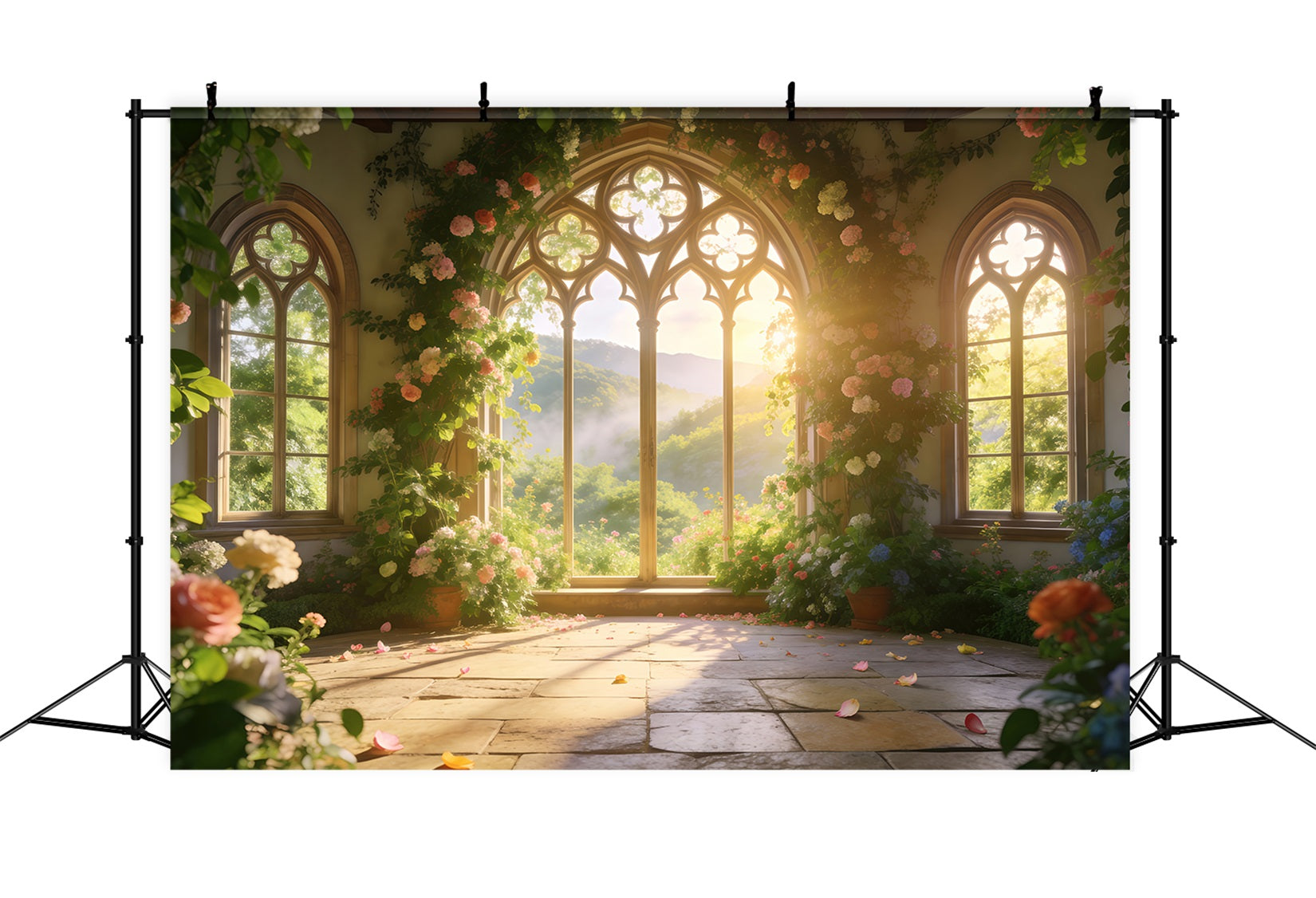 Spring Garden Backdrop Golden Valley Arch Window Floral Picture Backdrop UK RR62-19