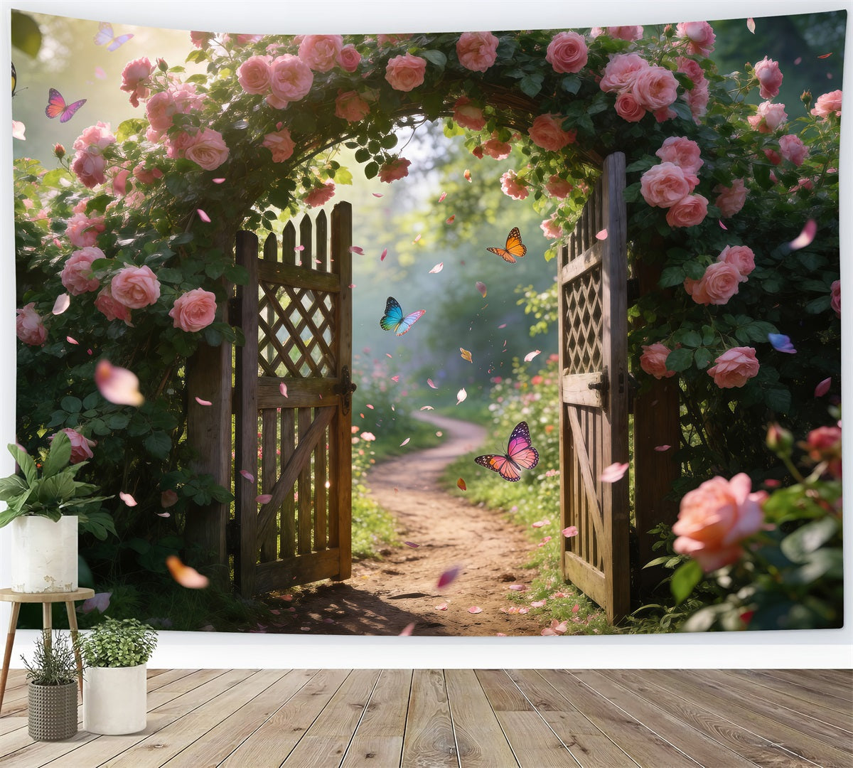 Butterfly Backdrops Pink Rose Gate Flower Path Spring Backdrop Photography UK RR62-22