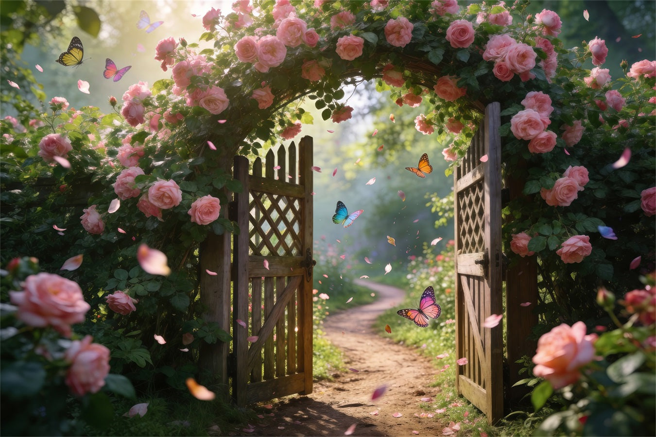 Butterfly Backdrops Pink Rose Gate Flower Path Spring Backdrop Photography UK RR62-22