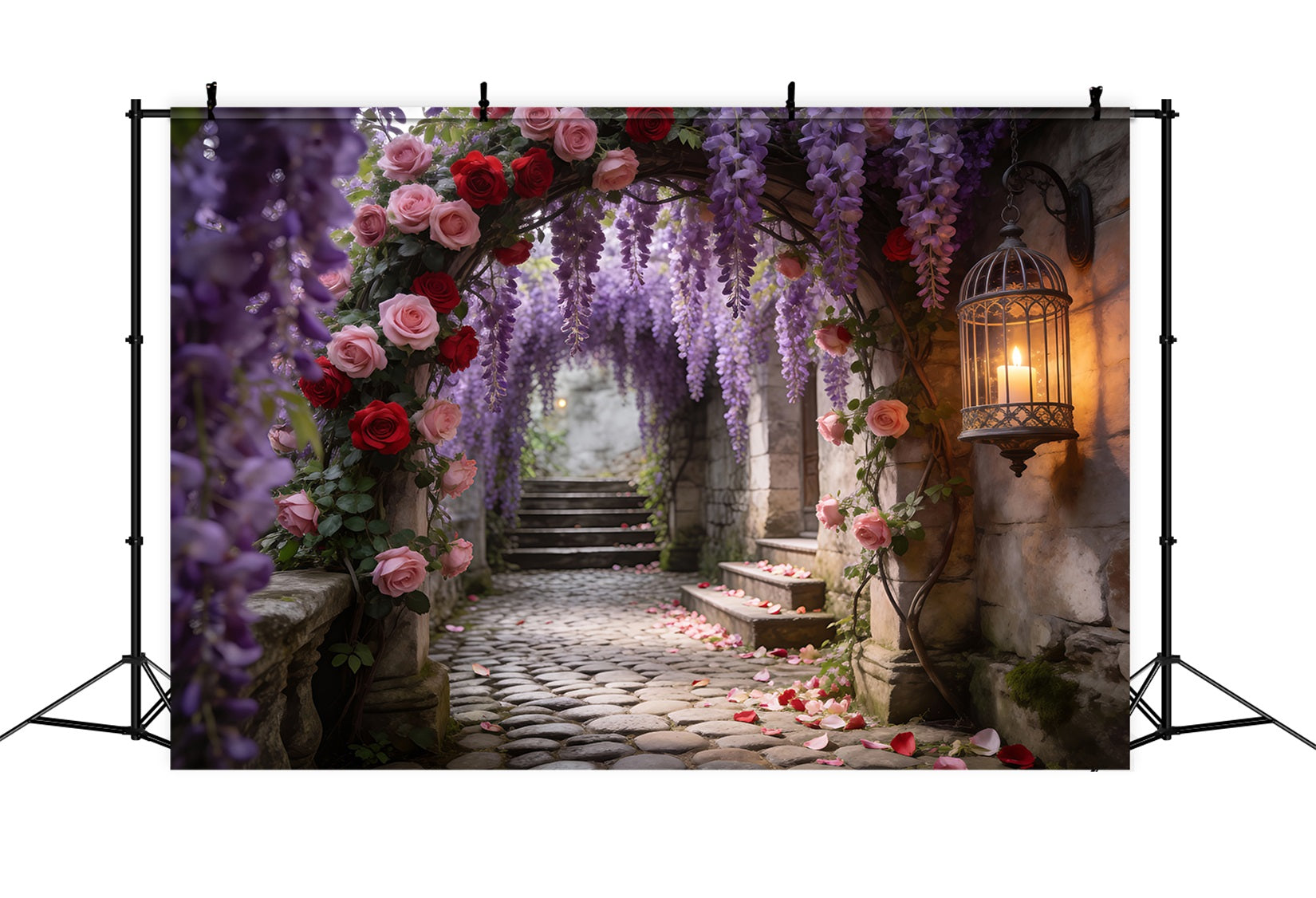 Flower Garden Backdrop Wisteria Rose Stone Passage Spring Photo Backdrop Ideas UK RR62-25