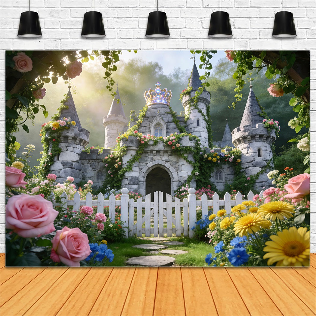 Spring Floral Backdrop Fairytale Castle Garden Bloom Photo Backdrop Spring UK RR62-26