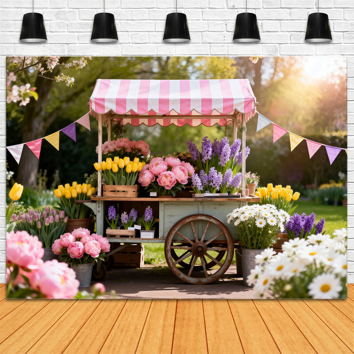 Daisy Flower Backdrop Spring Floral Market Cart Spring Photo Backdrop Ideas UK RR62-32