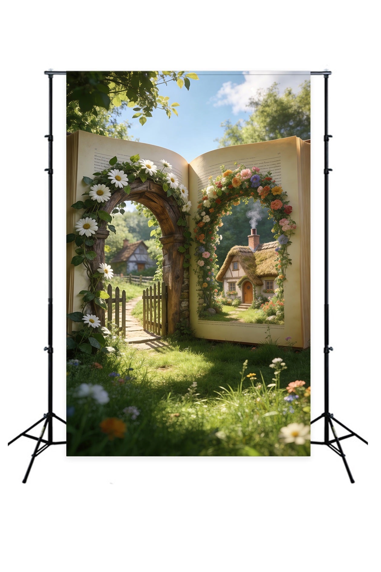 Spring Barn Backdrop Storybook Garden Cottage Gateway Floral Backdrop Photography UK RR62-33