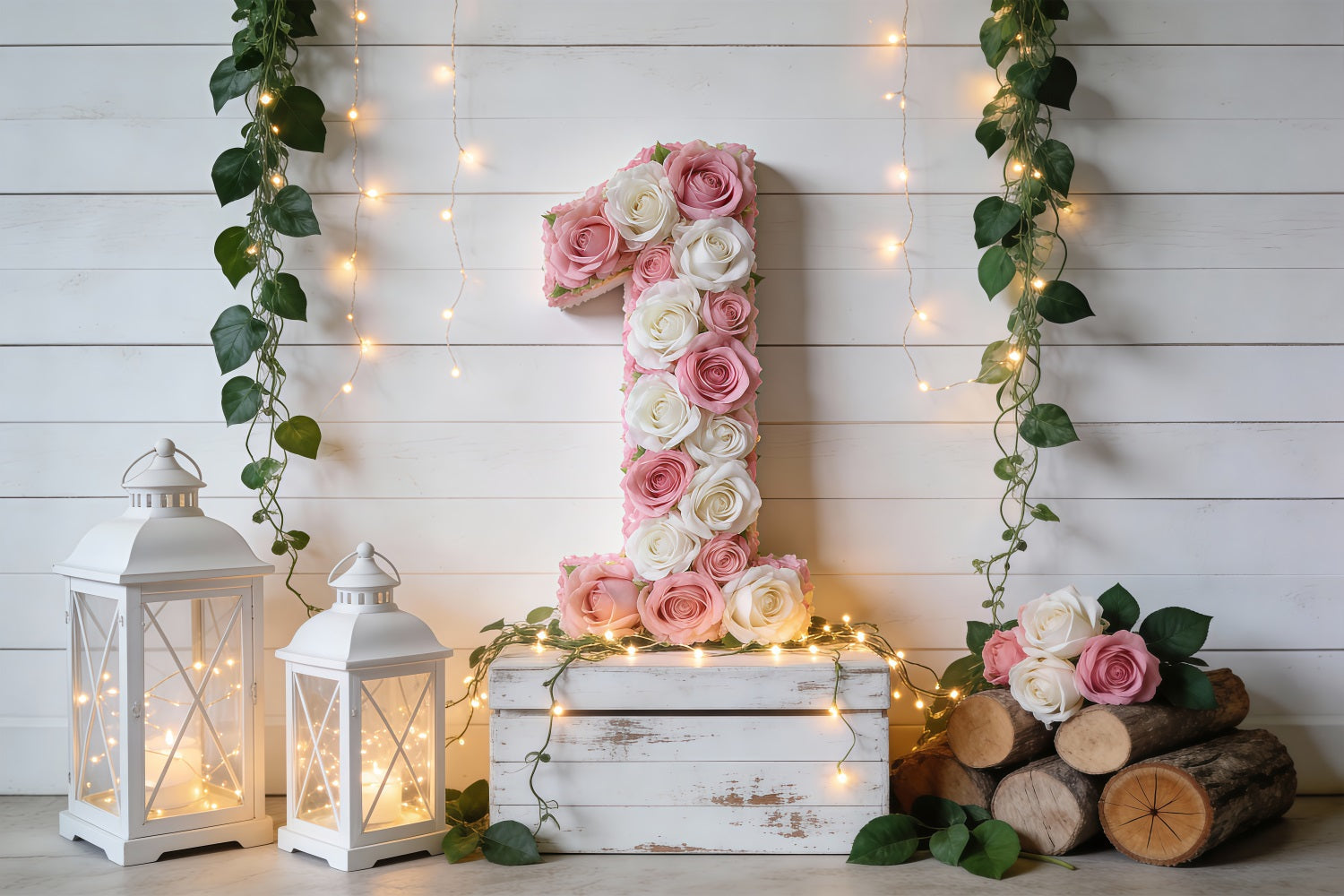 Spring Birthday Backdrop Floral Number One Rustic Charm Floral Backdrop UK RR62-4