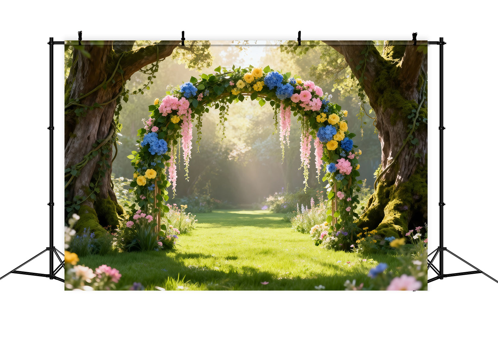 Spring Woodland Path Backdrop Sunlit Forest Floral Arch Springtime Backdrop UK RR62-48