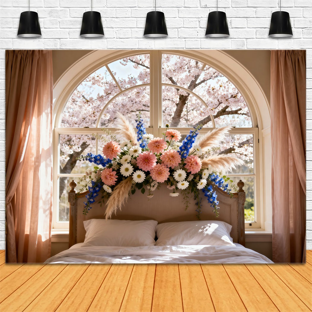 Backdrops For Boudoir Photography Sunlit Blossom Window Bed Headboard Backdrops UK RR62-55