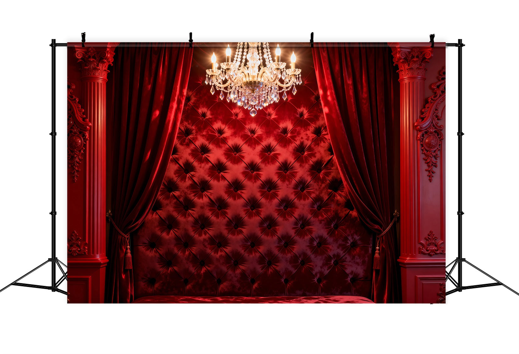 Boudoir Backdrops Crimson Velvet Chandelier Tufted Headboard Backdrop UK RR62-67