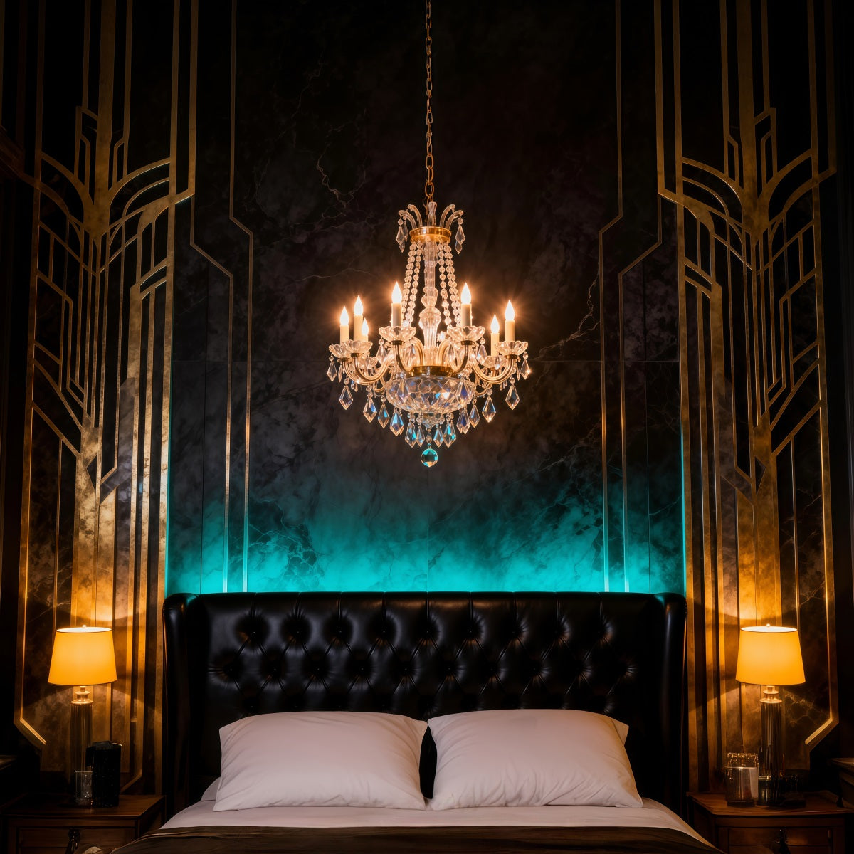 Boudoir Headboard Backdrop Art Emerald Chandelier Bedroom Classic Photo Backdrop UK RR62-74