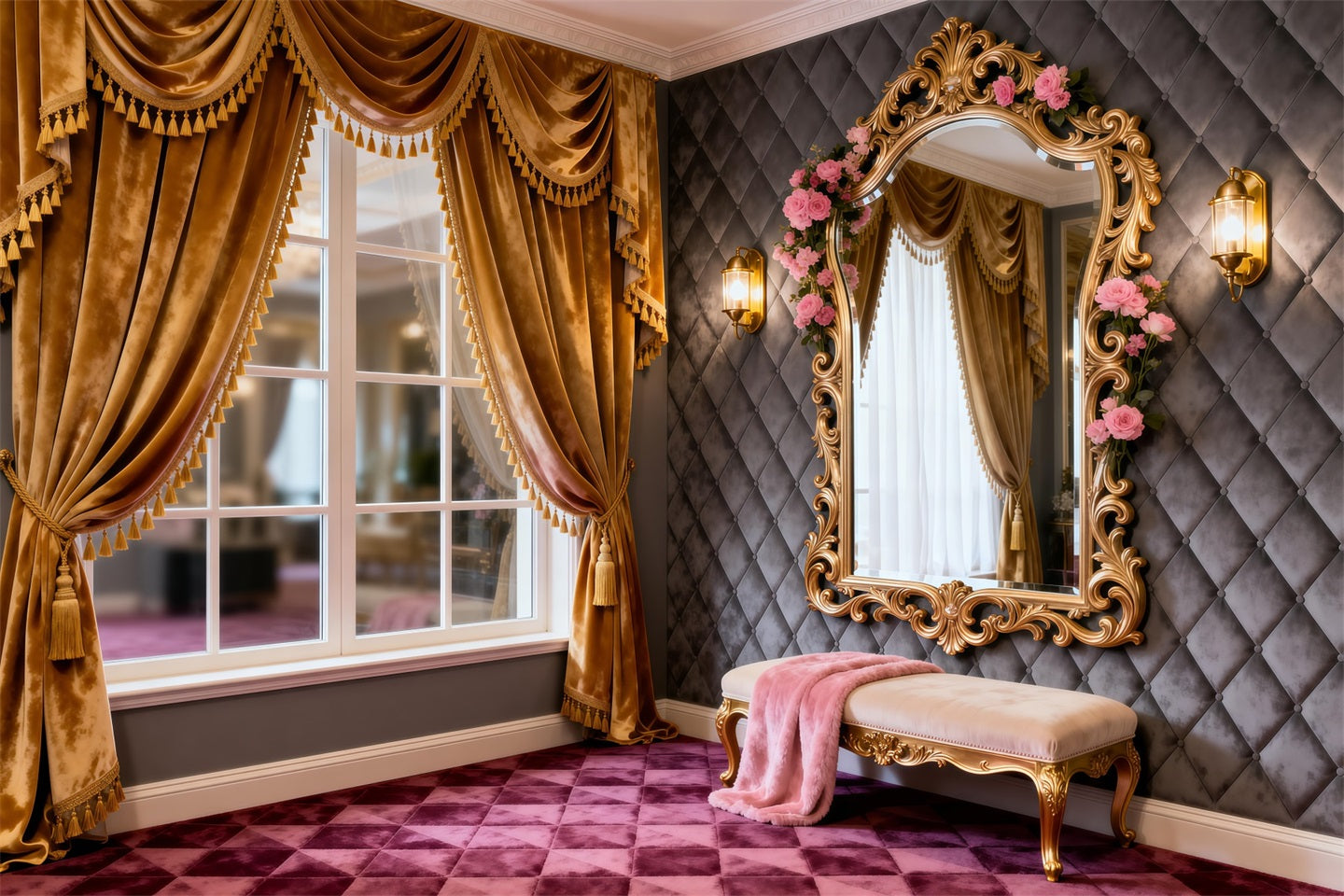 Boudoir Backdrop Ideas Golden Window Vanity Rose Mirror Classic Photo Backdrop UK RR62-78