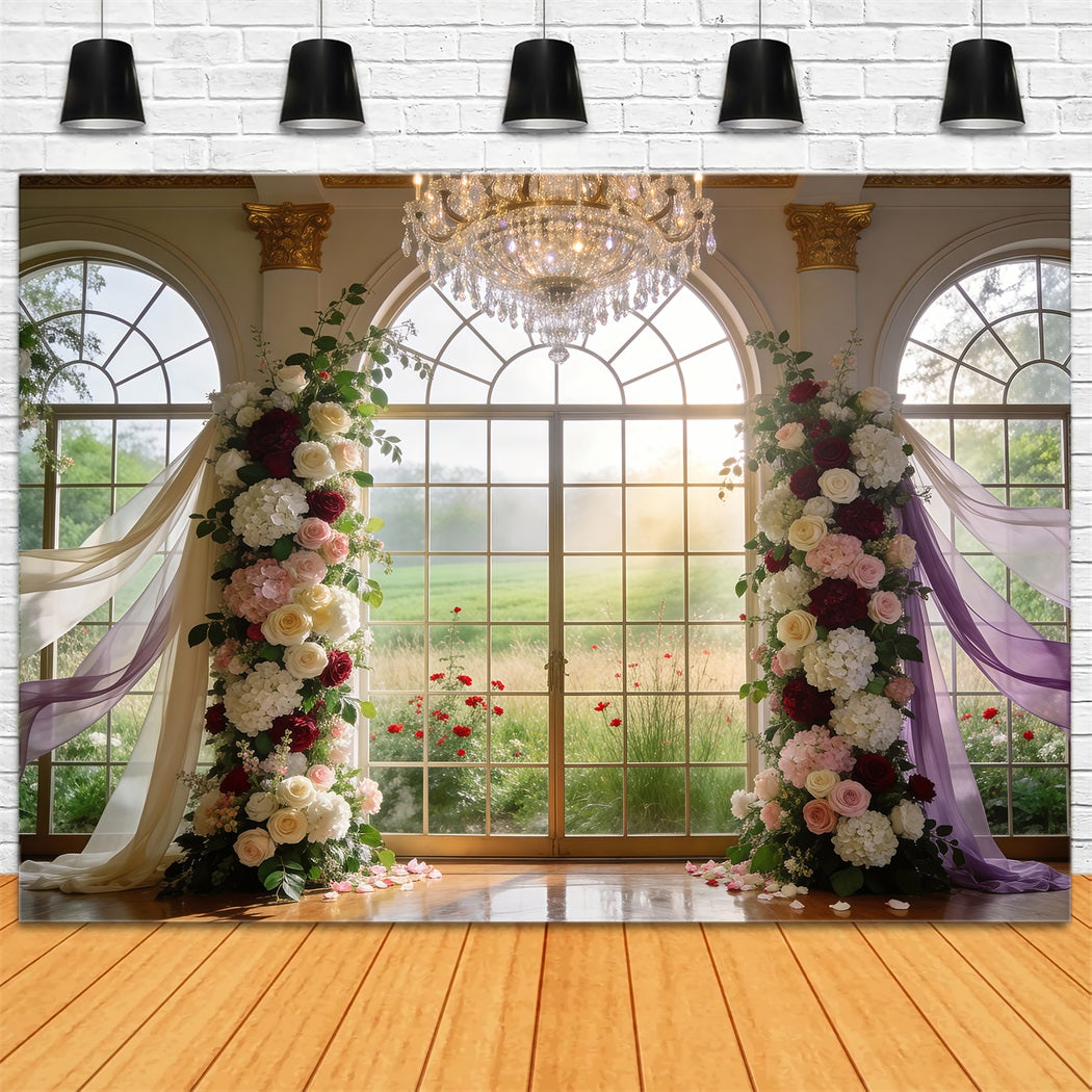 Spring Flowers Backdrop Grand Crystal Window Flower Arch Floral Photo Backdrop UK RR62-9