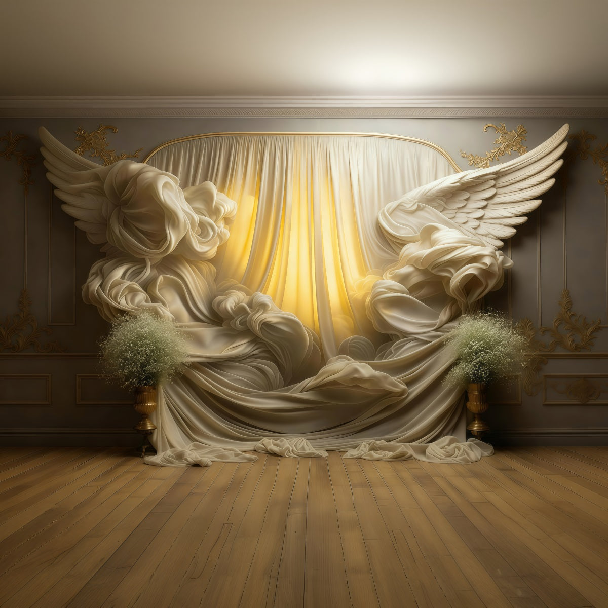 Boudoir Photo Backdrops Golden Winged Drapery Glow Vintage Photo Backdrop UK RR62-96