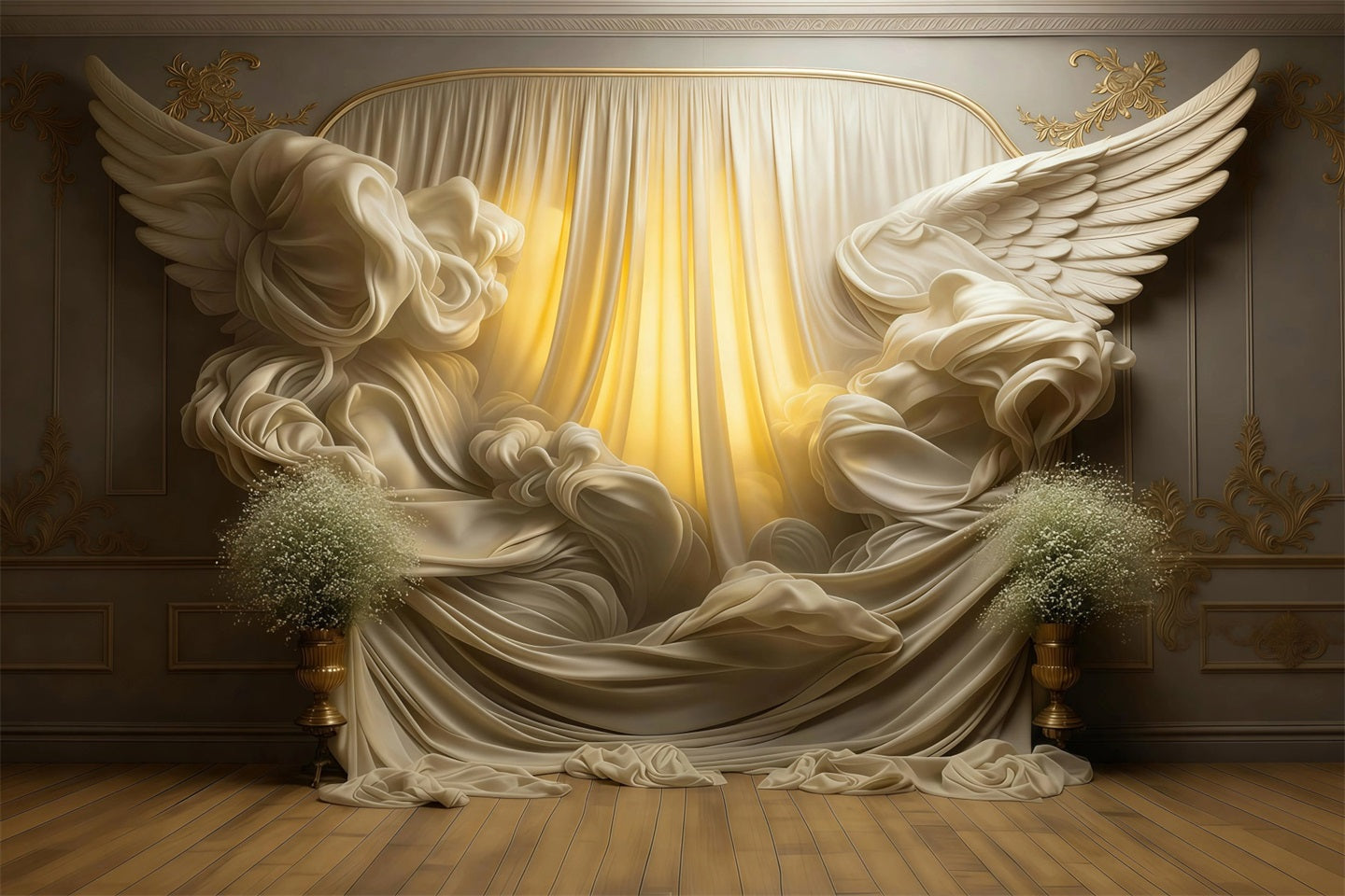 Boudoir Photo Backdrops Golden Winged Drapery Glow Vintage Photo Backdrop UK RR62-96