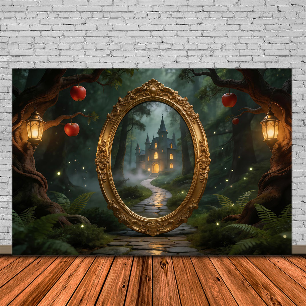 Forest Backdrop Mystic Mirror Castle Path Lantern Apples Forest Themed Backdrop UK RR63-122