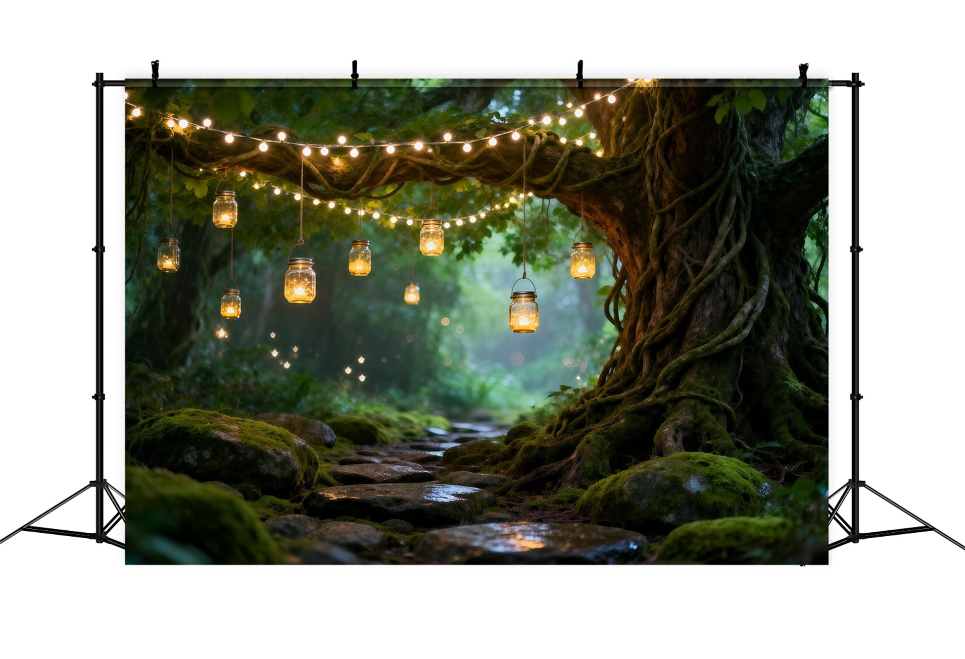 Forest Backdrops Rustic String Light Mason Jar Woodland Enchanted Forest Backdrop Diy UK RR63-123