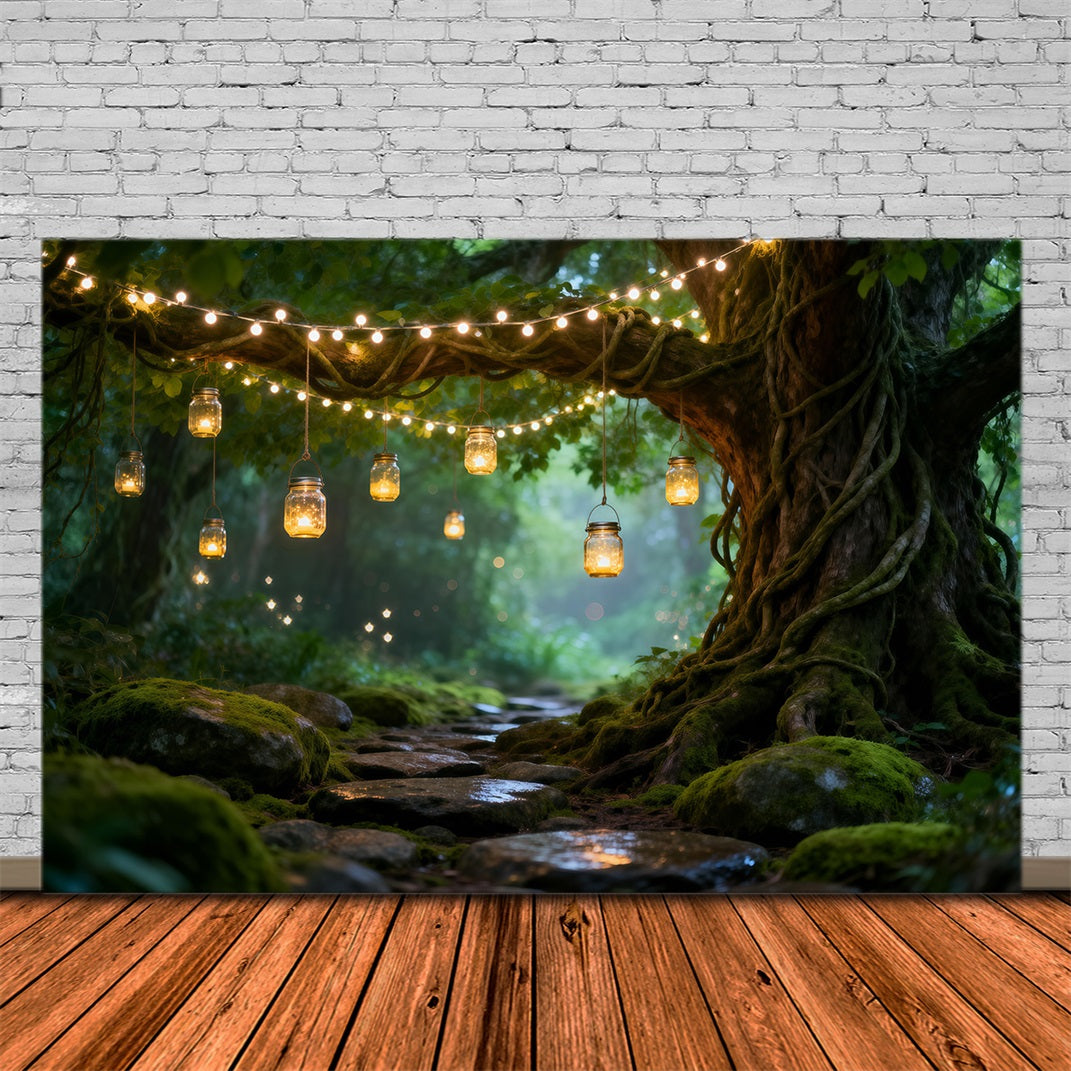 Forest Backdrops Rustic String Light Mason Jar Woodland Enchanted Forest Backdrop Diy UK RR63-123