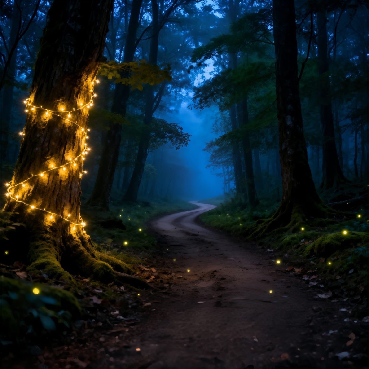 Creepy Forest Backdrop Mystic Night Forest Path Fairy Lights Backdrop Forest Theme UK RR63-129