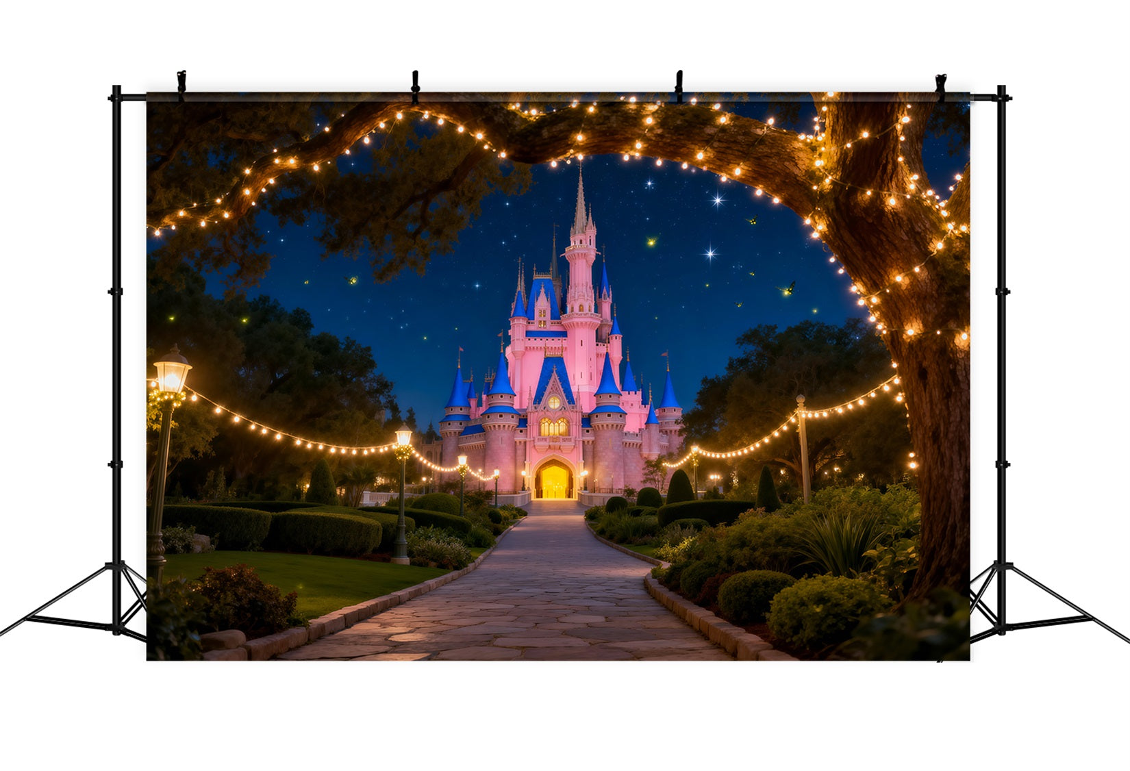 Backdrop Forest Fairytale Castle Night Light Path Forest Backdrops For Photography UK RR63-132