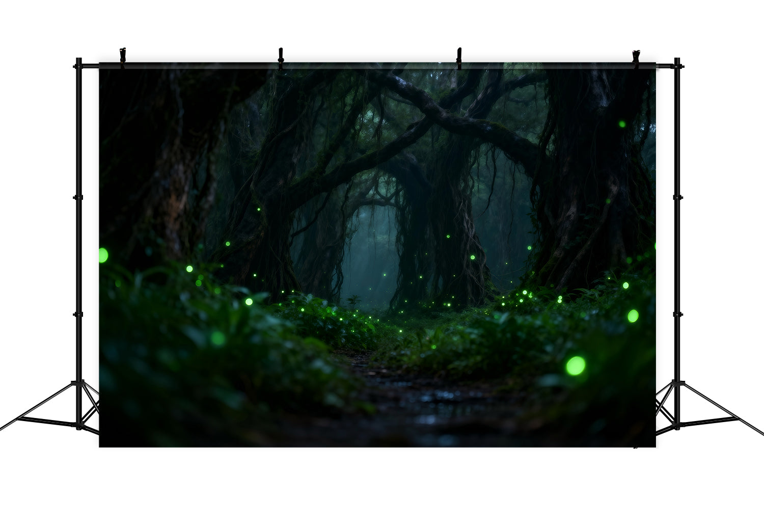 Rainforest Backdrop Dark Enchanted Roots Glowing Fireflies Forest Theme Backdrop UK RR63-139