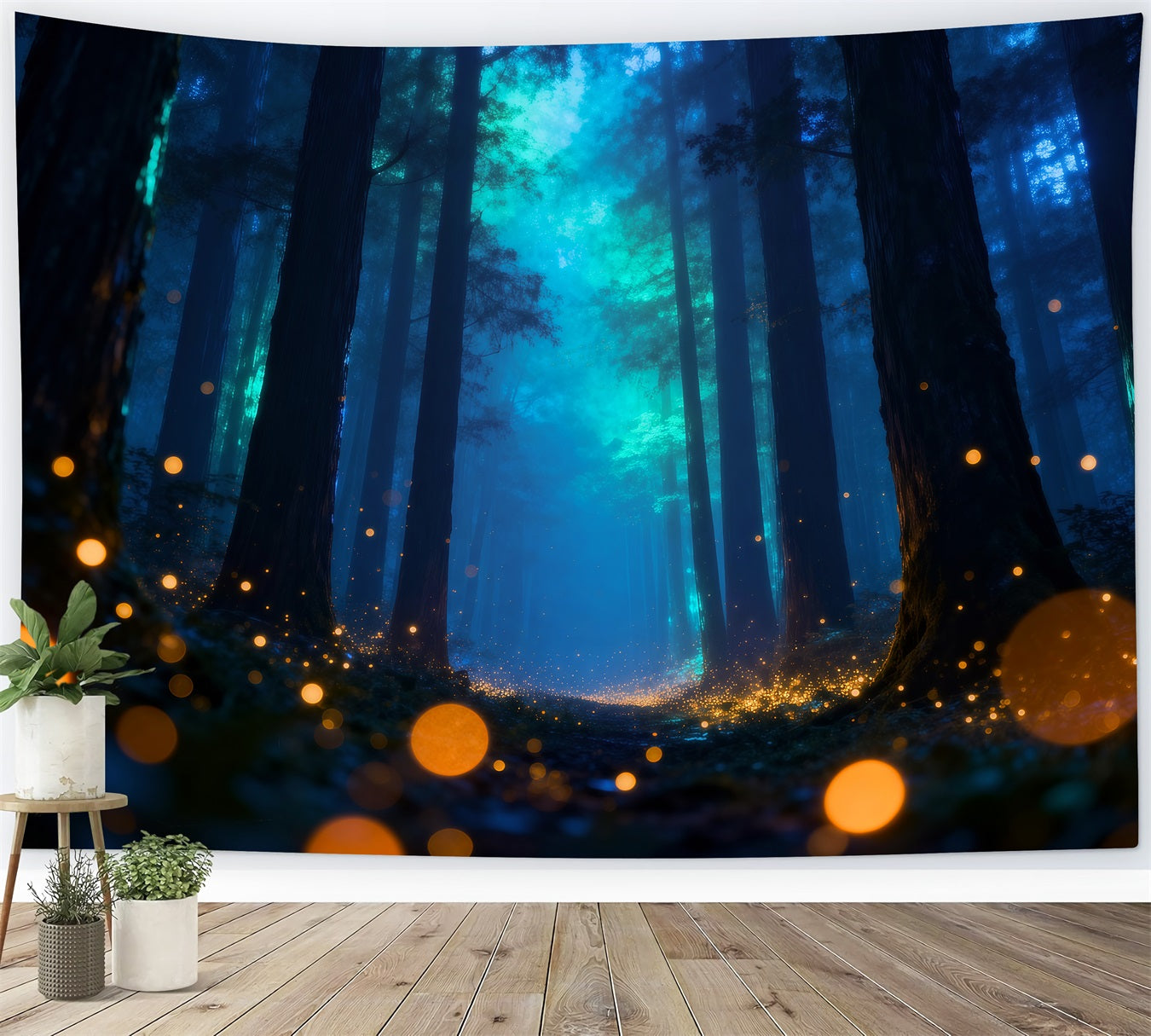 Twilight Forest Backdrop Mystic Blue Fog Firefly Glow Night Forest Backdrop UK RR63-144