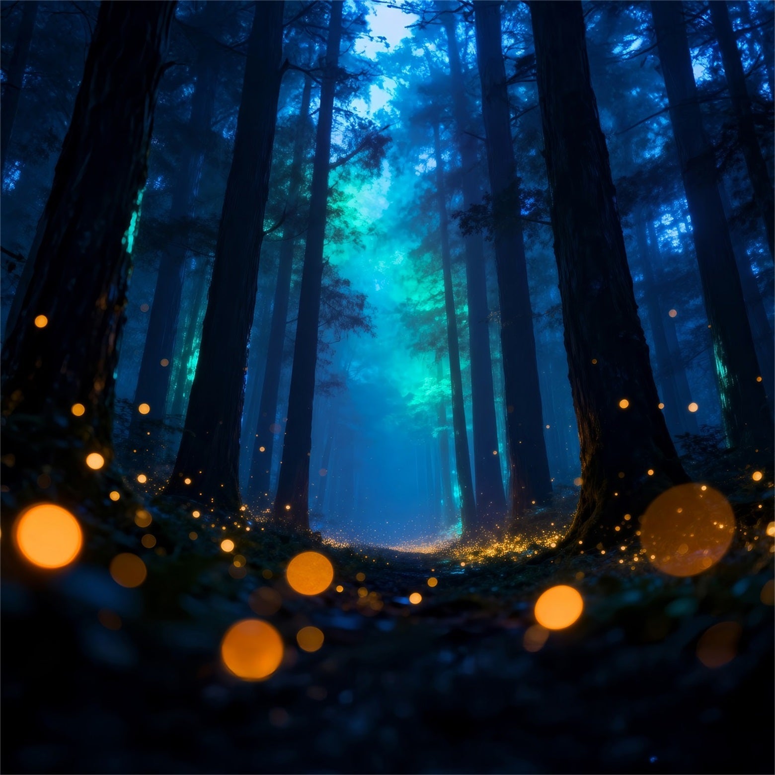 Twilight Forest Backdrop Mystic Blue Fog Firefly Glow Night Forest Backdrop UK RR63-144