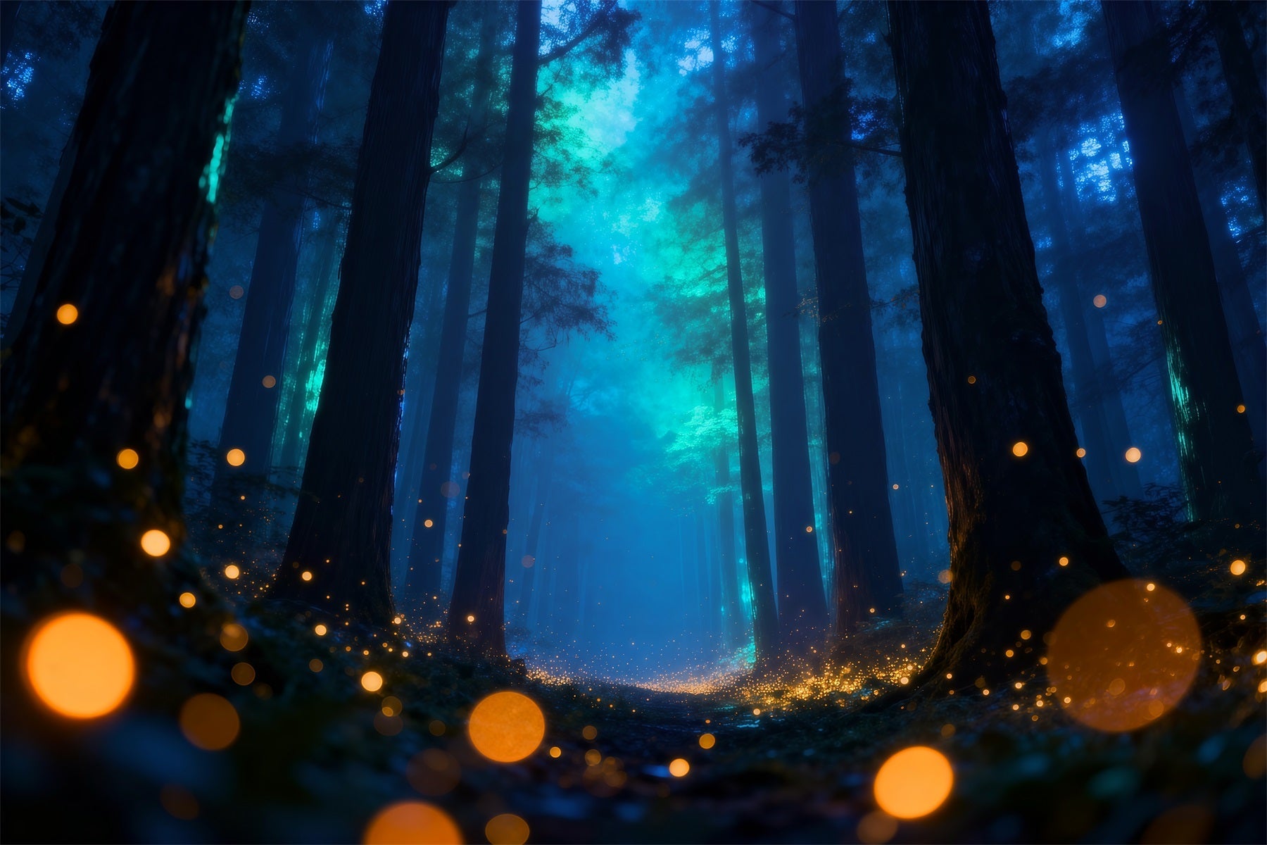 Twilight Forest Backdrop Mystic Blue Fog Firefly Glow Night Forest Backdrop UK RR63-144