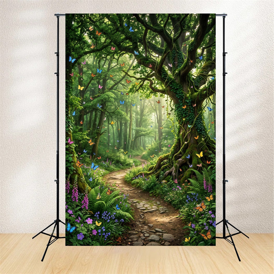 Fairytale Forest Backdrop Butterfly Filled Enchanted Woodland Path Green Forest Backdrop UK RR63-145