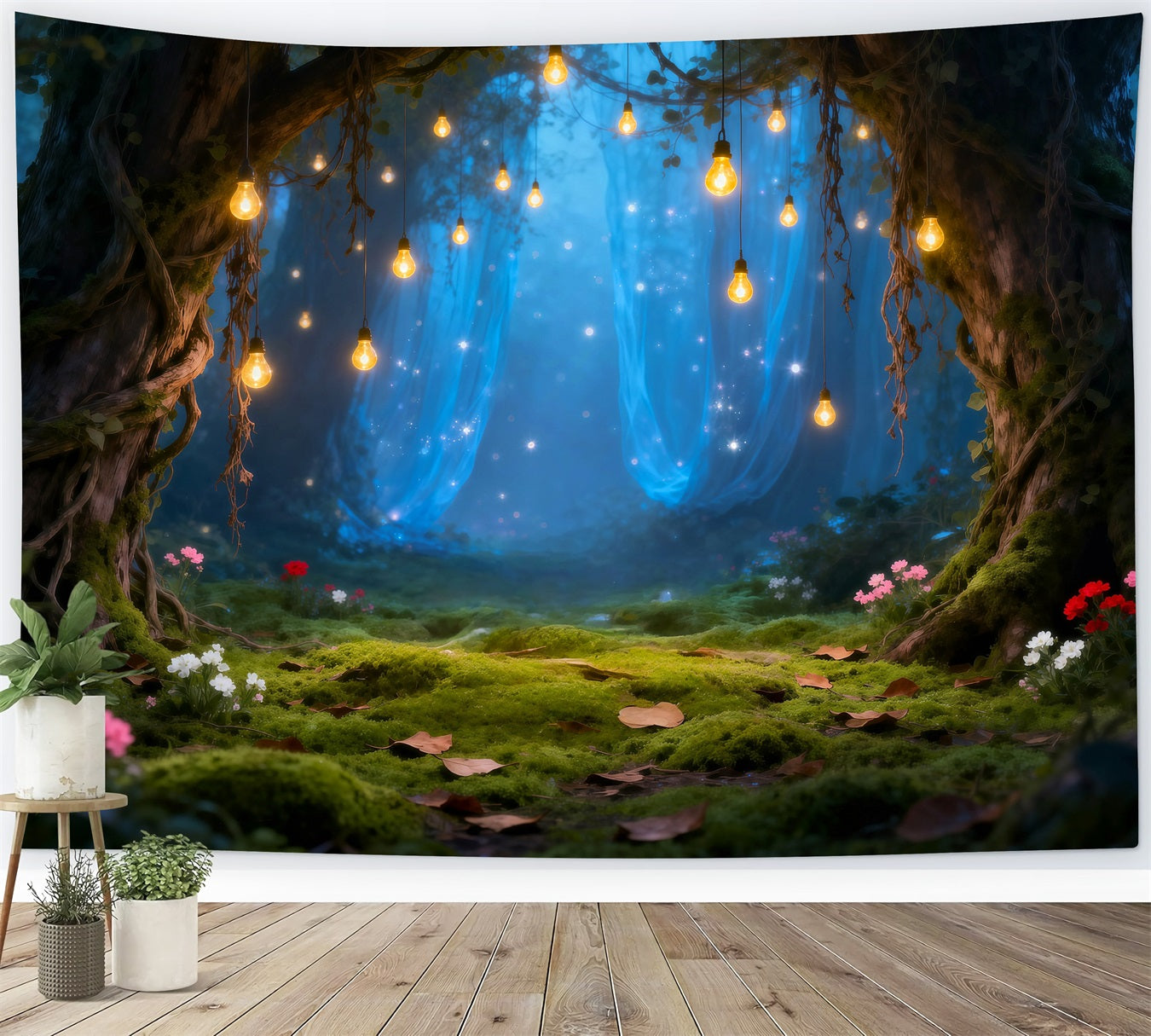 Rain Forest Backdrop Hanging Bulb Magical Mossy Clearing Enchanted Forest Theme Backdrop UK RR63-147