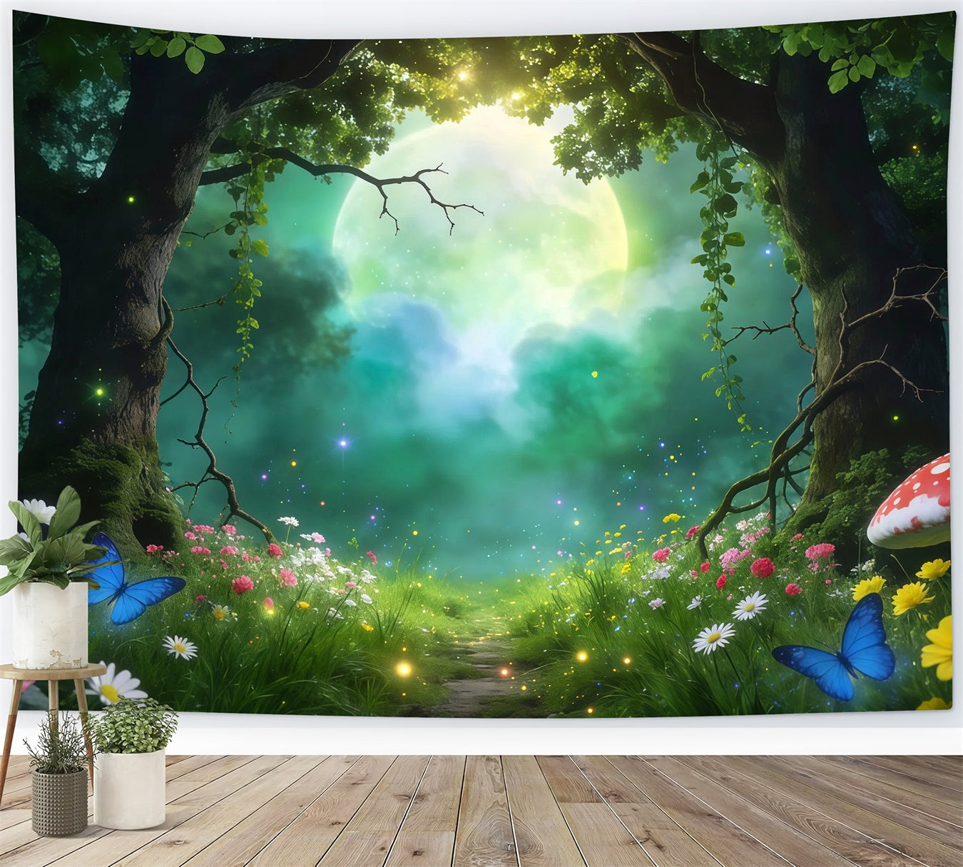 Fairy Tale Forest Backdrop Moonlit Forest Clearing Giant Moon Glow Forest Backdrop Photography UK RR63-159