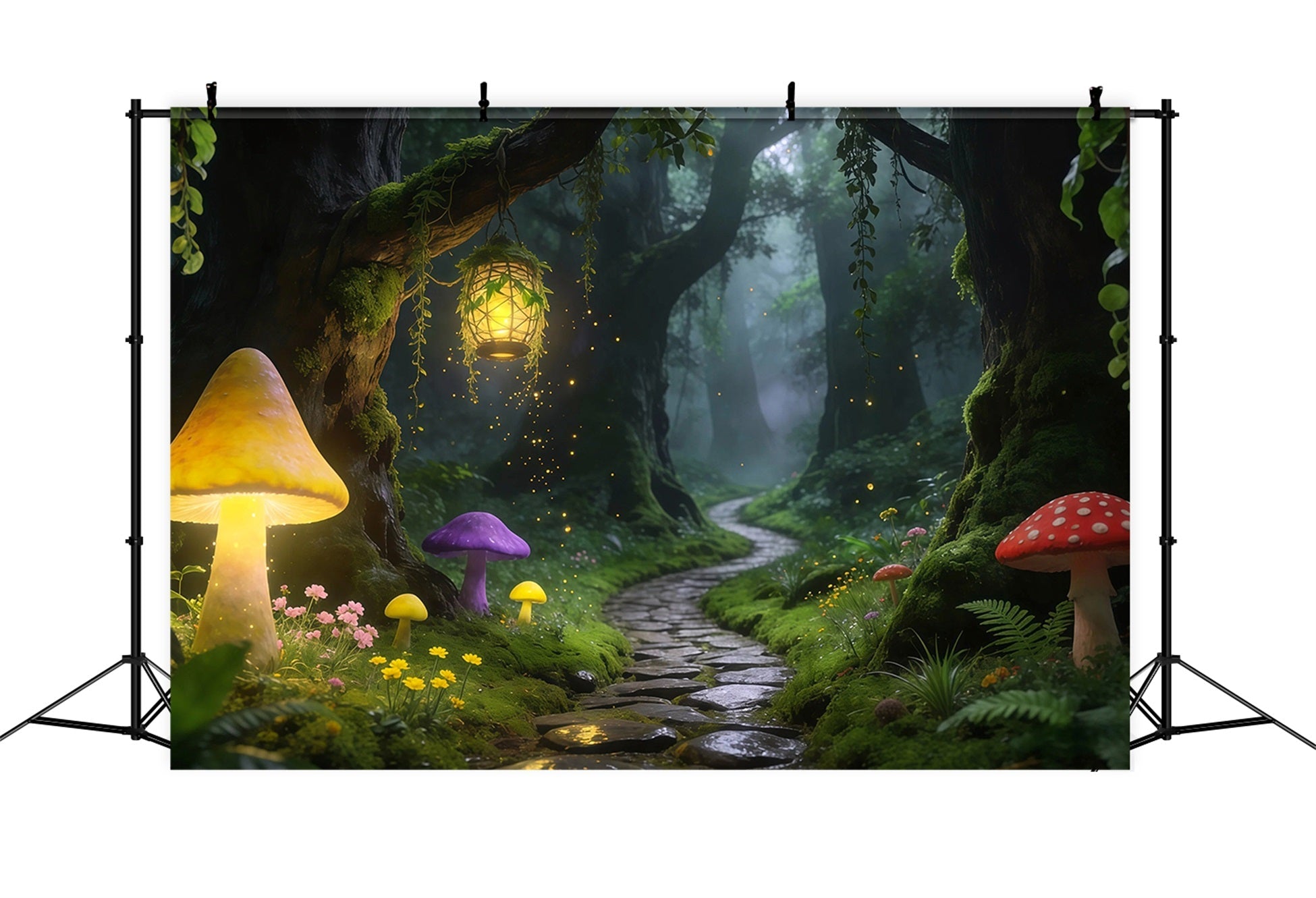 Forest Backdrop For Photography Glowing Mushroom Path Lantern Trail Rainforest Backdrop UK RR63-161