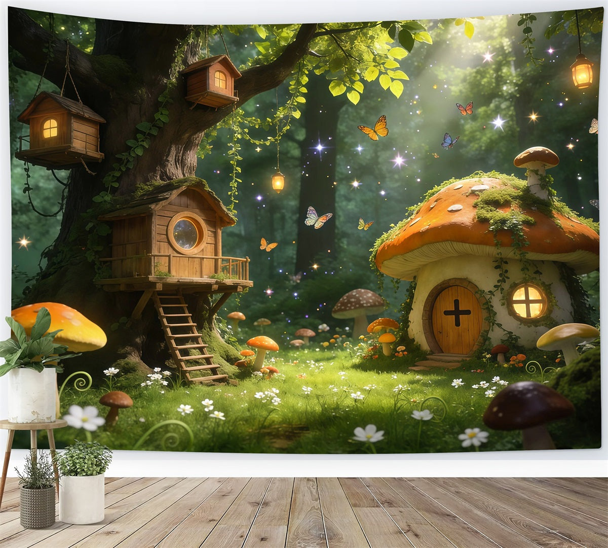 Forest Themed Backdrop Fairy Treehouse Mushroom Cottage Glow Enchanted Forest Backdrops UK RR63-165