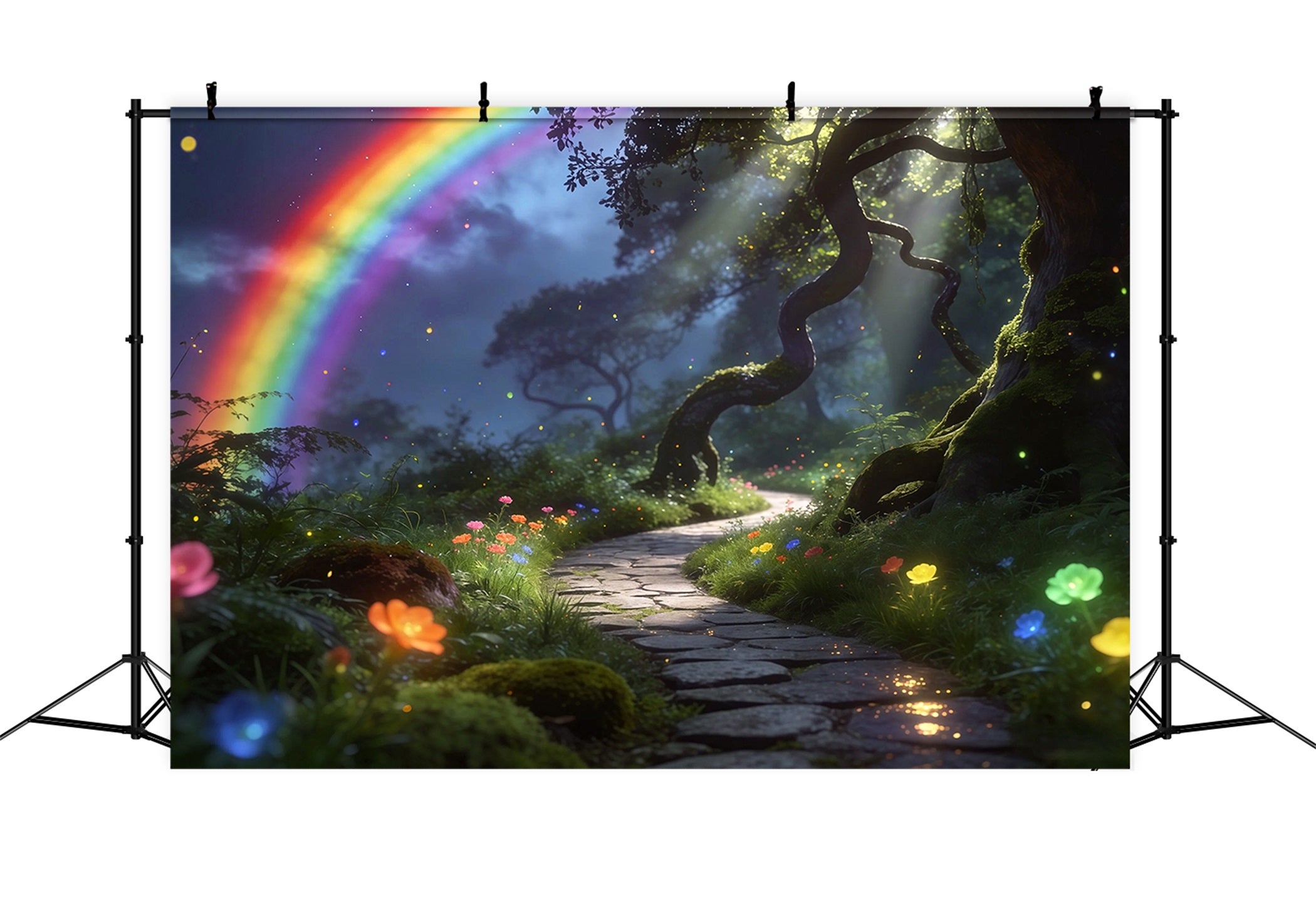 Enchanted Forest Backdrop Rainbow Sky Woodland Path Dream Glow Forest Photo Backdrops UK RR63-169