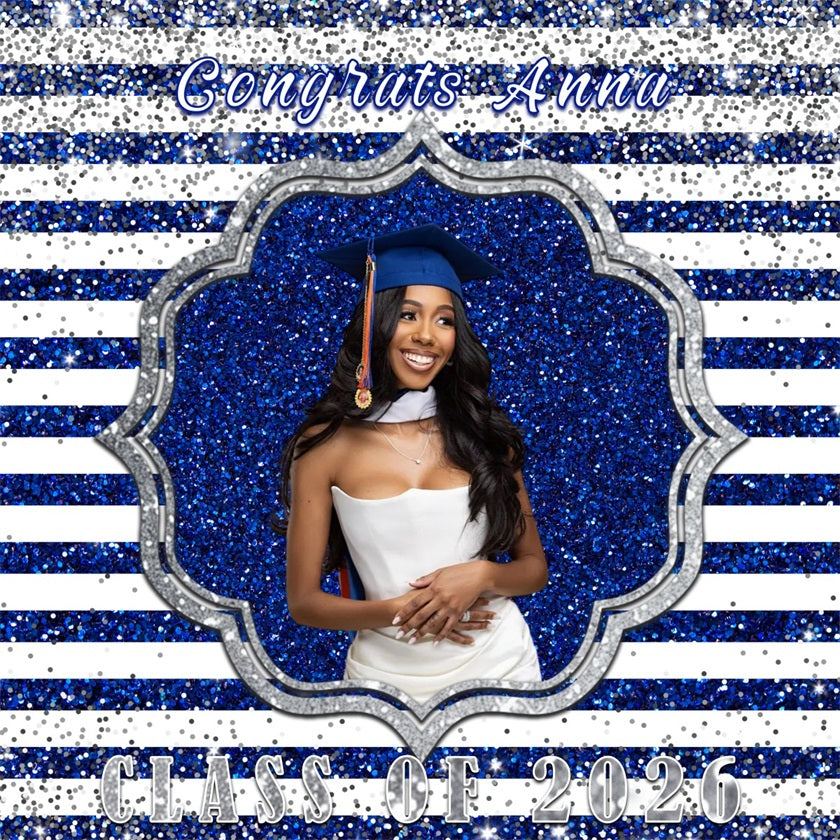 Navy Blue Graduation Backdrop Sparkling Blue Celebration Frame Graduation Backdrop UK RR63-37