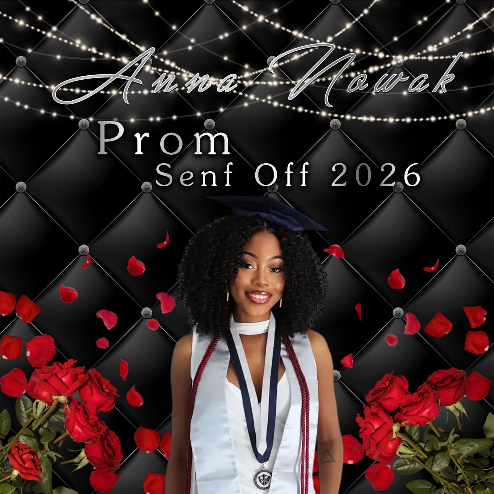 Black Prom Backdrop Elegant Rose Petals Lights Prom Send Off Backdrops UK RR63-38