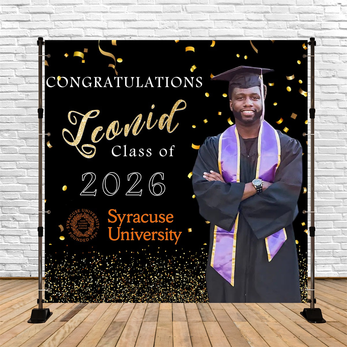 Holographic Confetti Graduation Backdrop Celebration Purple Stoles Graduation Backdrop Ideas UK RR63-39