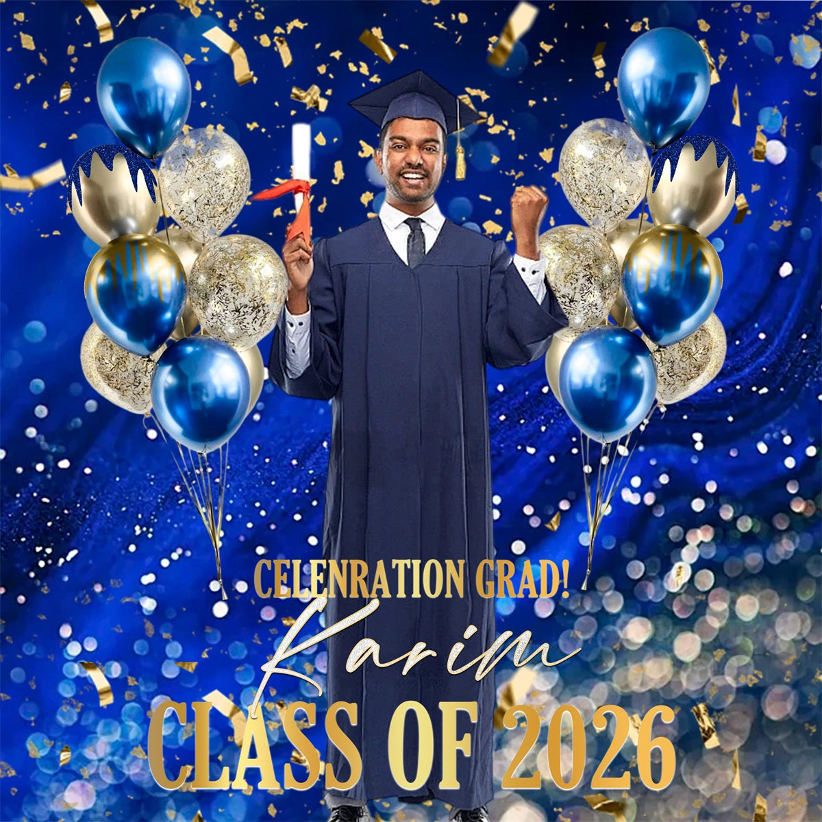Blue Graduation Backdrop Balloon Decorated Celebration Moment Graduation Backdrops UK RR63-40