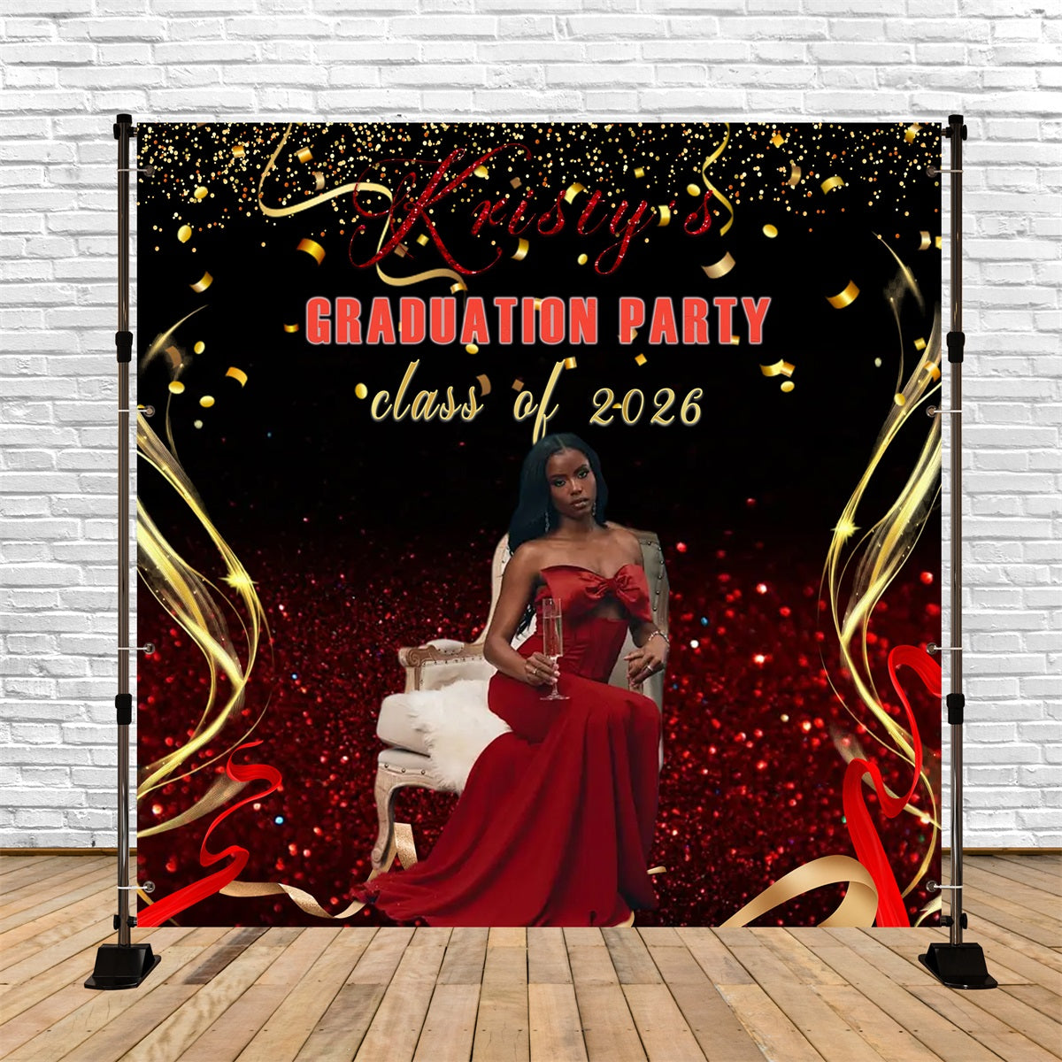 Red Glitter Graduation Backdrop Red Glamorous Celebration Party Backdrops For Graduation Party UK RR63-47