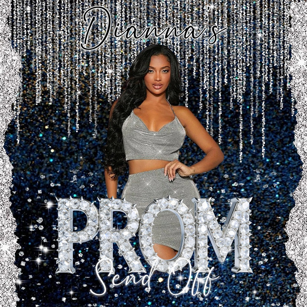 Silver Prom Backdrop Silver Blue Sparkle Diamond Prom Send Off Backdrops UK RR63-54